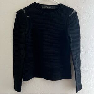 Yigal Azrouel Black Waffle Knit Long Sleeve Top